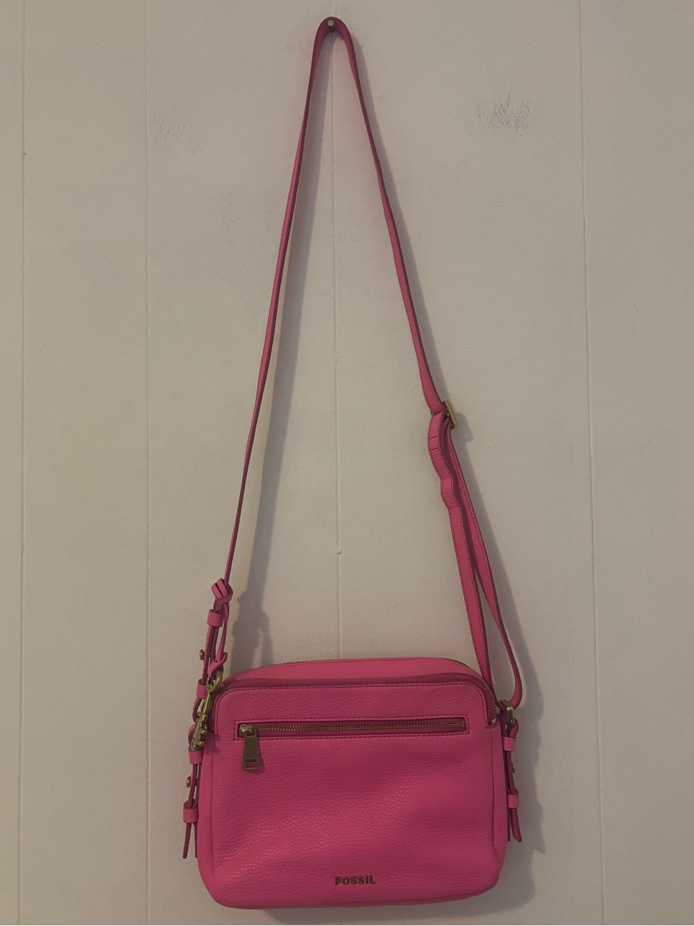 Fossil Piper Crossbody Sling Bag Bright Pink Pebbled Leather - Picture 3 of 15